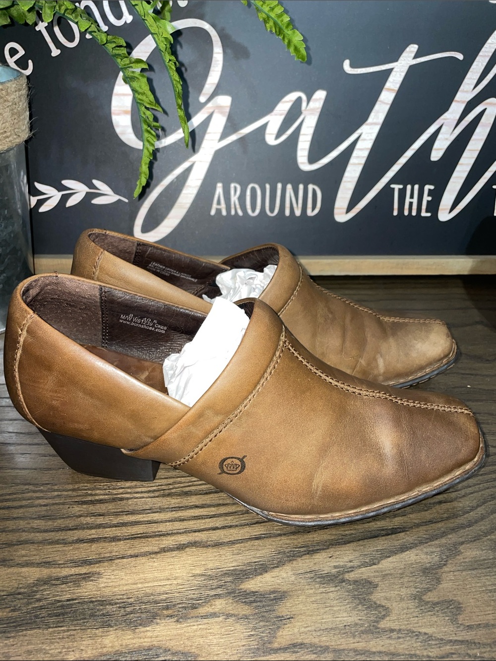 Born Kinney Brown Leather Slip-On Heeled Loafer Booties Size 9